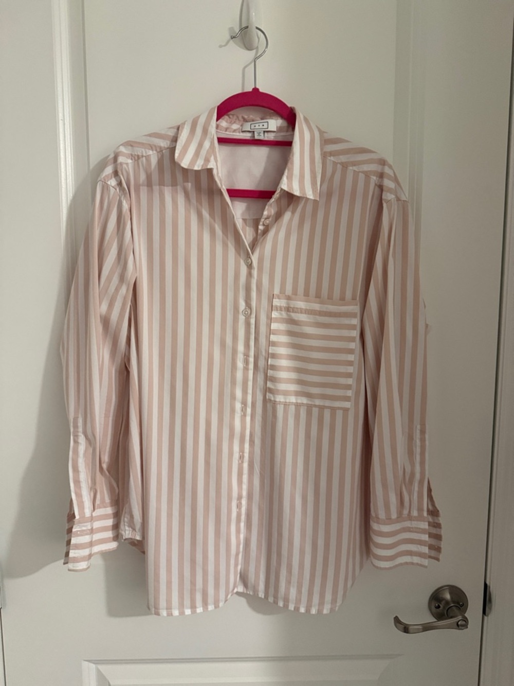 AYR The Deep End Button Down in Beige and White Stripe Size medium Cotton
